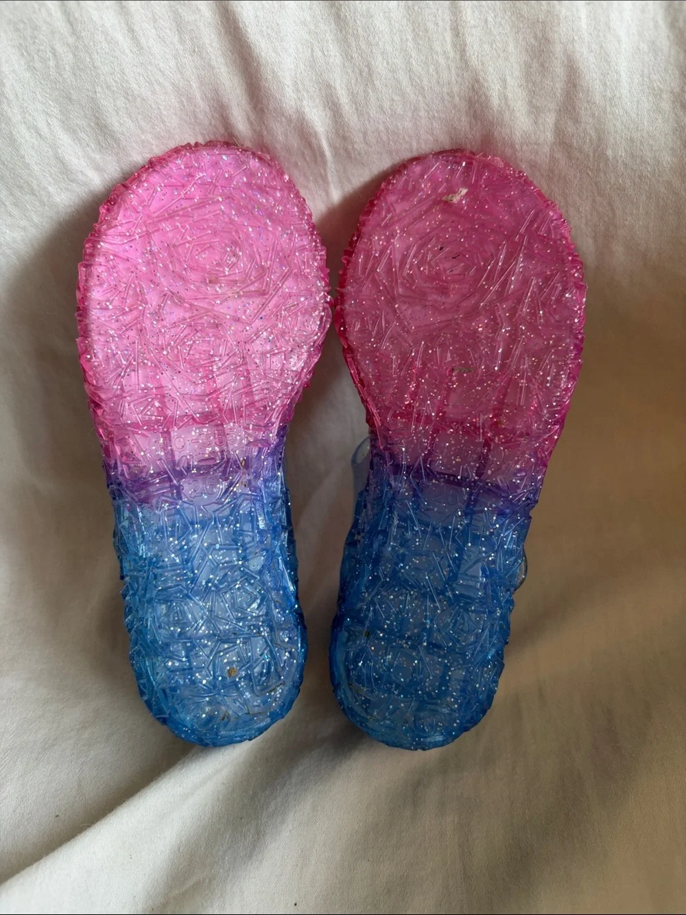 Girls Pink-to-Blue Glitter Ombre Jelly Mary Jane Sandals